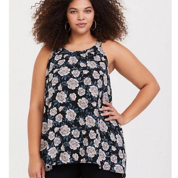 Torrid Plus Size Floral Georgette Hi-Lo Tank Top Roses Size 4X - Picture 1 of 9